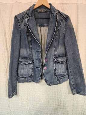 Vintage Blue Denim Blazer Jacket - Sz M - EUC
